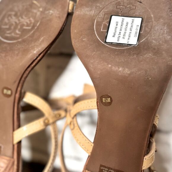 Tory Burch Women's Kailey Tan Brown Patent Leather Bow Slingback Heels Size 8.5 - Picture 8 of 10